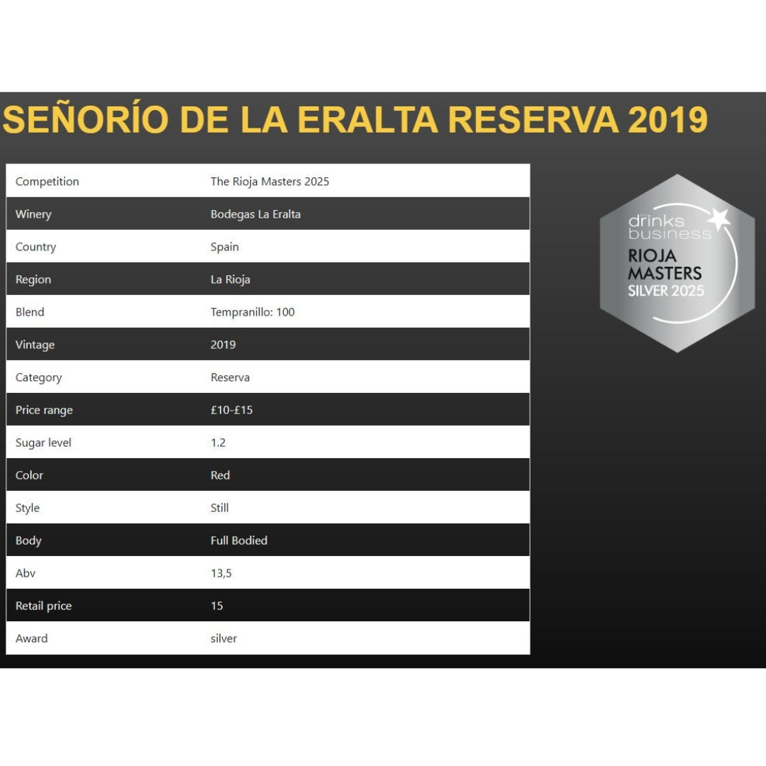 Reserva Tinto Rioja 2019 "Señorío de La Eralta" - Lote 6 x Bot. 0,75L
